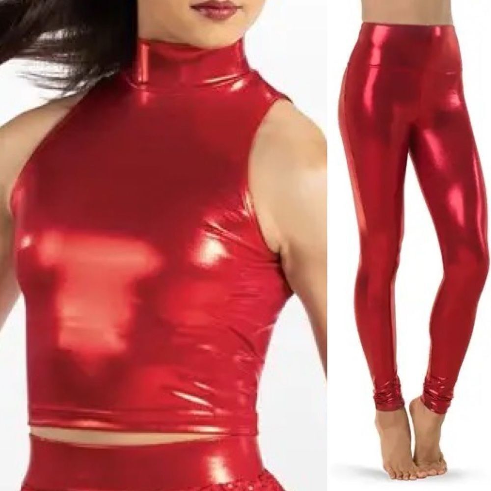 WEISSMAN Balera Dance Costume 2 piece red Cropped Metallic pants 14826 ML9756 SA